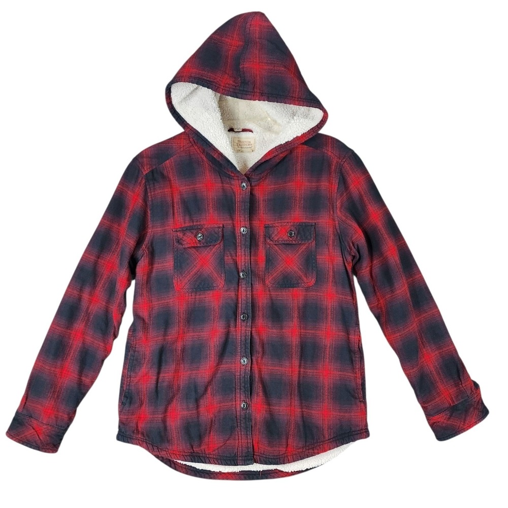 Boston Traders Sherpa Jacket S Men Red Black Buffalo Plaid Hooded Shacket Coat